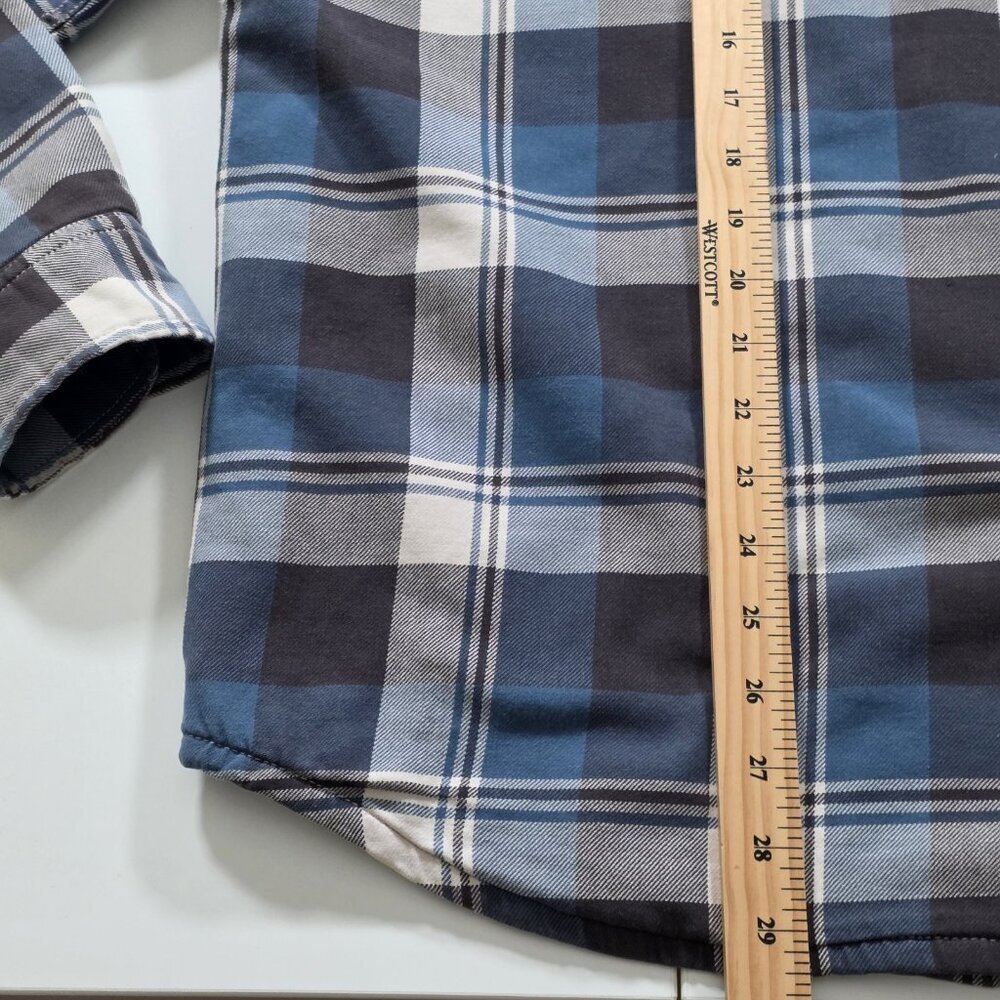 J Crew Workwear Plaid Shacket Men M Blue White Sherpa Lined Cotton Cabin Outdoor - Picture 8 of 16